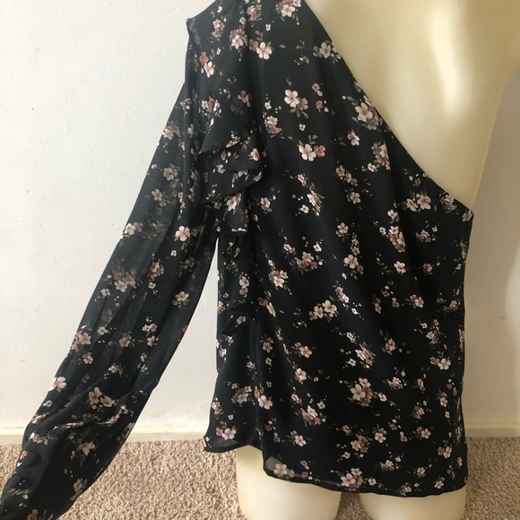 Bardot black floral one shoulder top size 12 - Picture 5 of 13